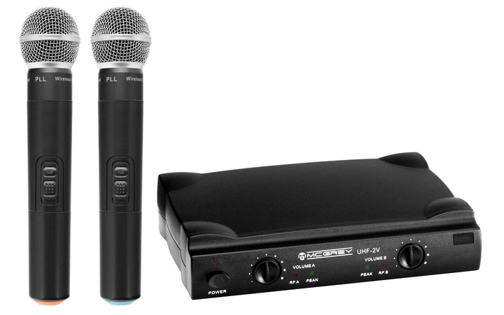 McGrey UHF-2V Dual Vocal Funkmikrofon Set mit 2X Handmikrofon 50m | 2-Kanal UHF-Funkmikrofon-Set mit