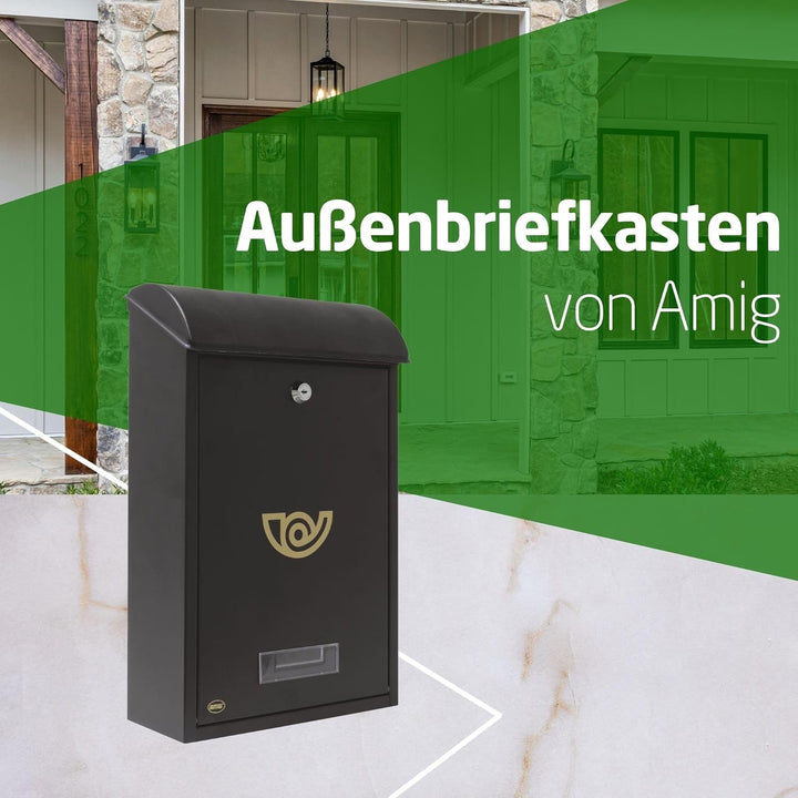 Amig - Aussenbriefkasten, Briefkasten für den Aussenbereich | Briefkasten für Wände, Mauern oder Tür