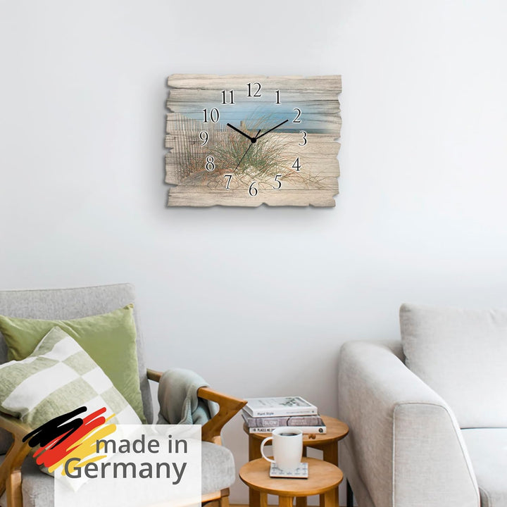 ARTLAND Wanddeko Wanduhr ohne Tickgeräusche aus Holz Quarzuhr 40x30 cm Rechteckig Lautlos Strand Mee