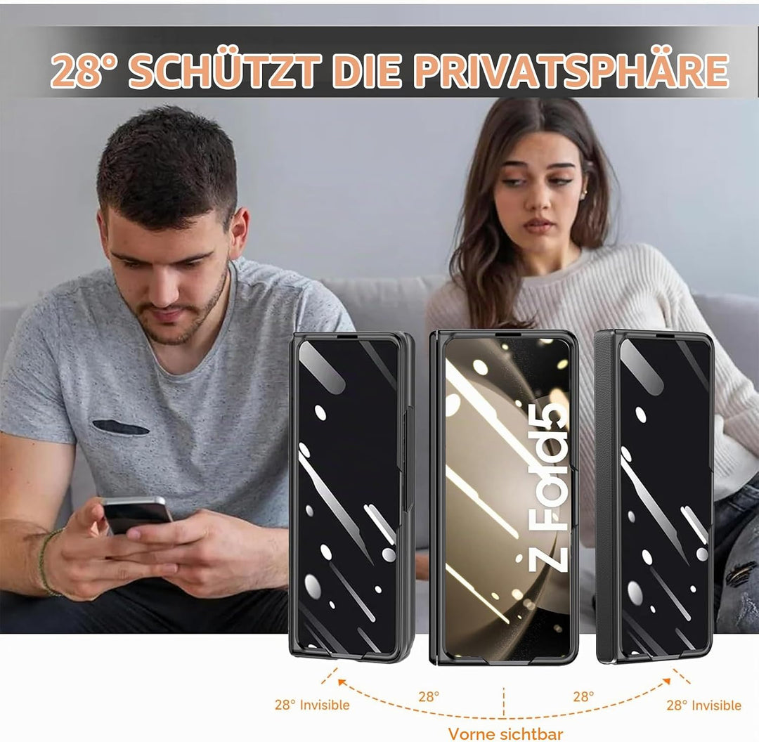 NINKI Kompatibel Samsung Galaxy Z Fold 5 Hülle mit Privacy Screen Protector,Kunstleder Magnetic Scha