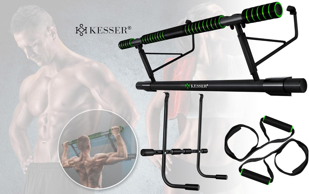 KESSER® 4in1 Premium Klimmzugstange inkl. DIP-Station & Power Ropes, klappbare Türreck, sichere Türr