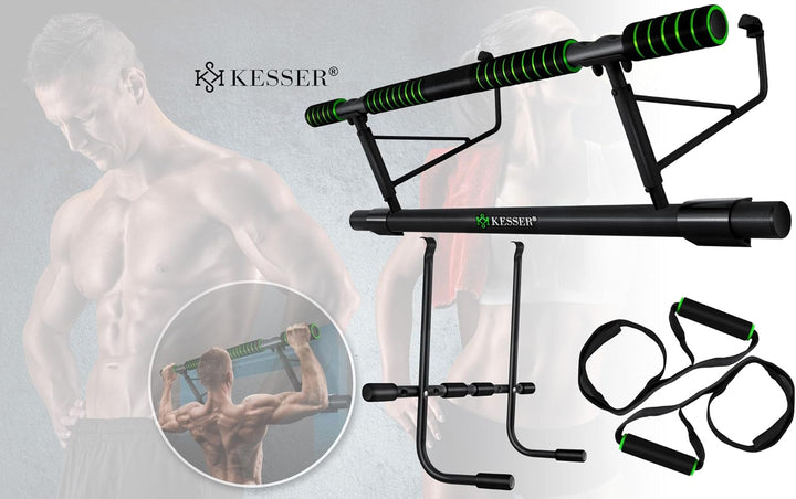 KESSER® 4in1 Premium Klimmzugstange inkl. DIP-Station & Power Ropes, klappbare Türreck, sichere Türr