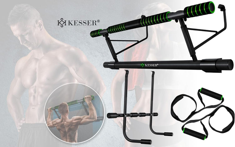 KESSER® 4in1 Premium Klimmzugstange inkl. DIP-Station & Power Ropes, klappbare Türreck, sichere Türr