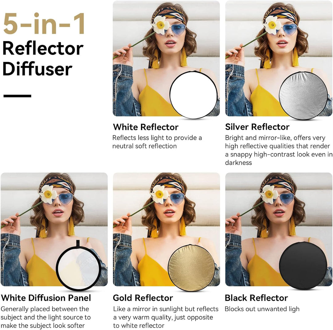SMALLRIG 5 in 1 Reflektor 110cm 42-Zoll Lichtreflektor Zusammenklappbarer Fotografie Reflektor, mit