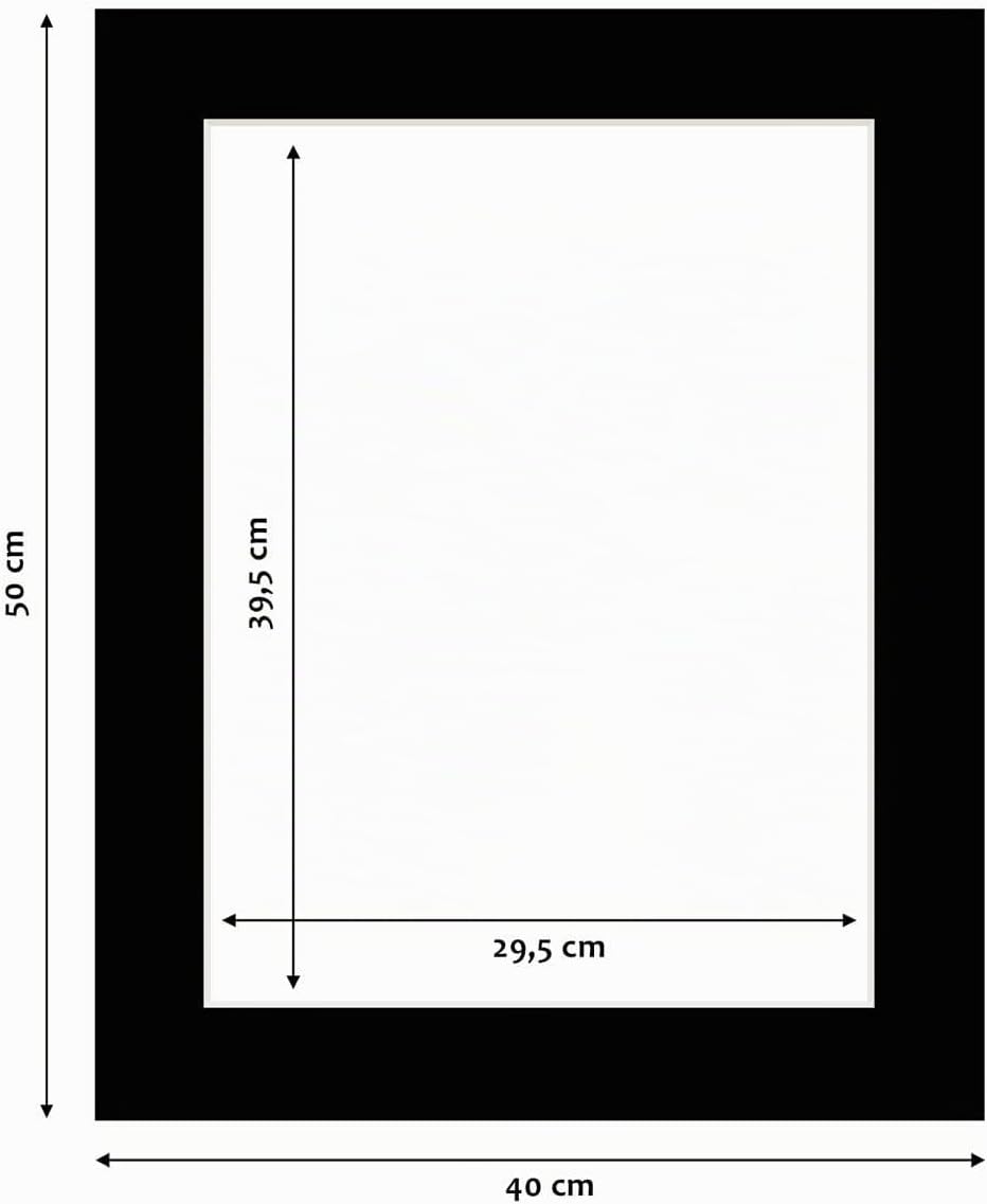 PHOTOLINI Passepartout 40x50 aussen für 30x40 innen, säurefrei 1,5 mm Passepartout Karton Schwarz, a