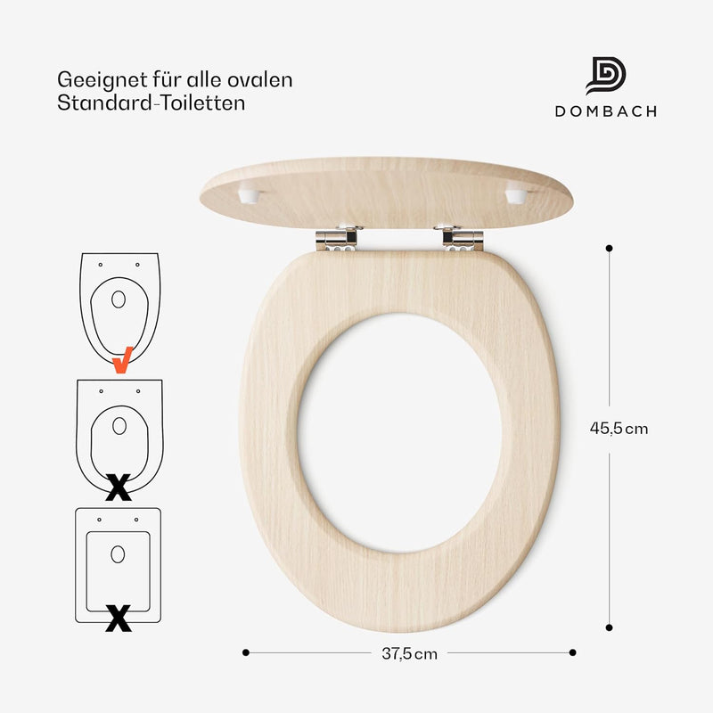 DOMBACH Toilettendeckel mit Absenkautomatik, Holz WC Sitz & Deckel, Rutschfester Klodeckel, Ovaler T