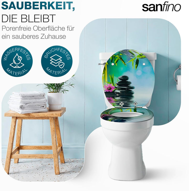 SANFINO® Premium WC Sitz mit Absenkautomatik – hochwertige Toilettendeckel aus Holz, viele bunte Mot
