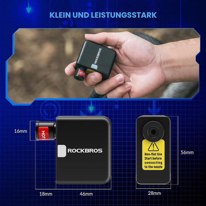 ROCKBROS Elektrische Fahrradpumpe, 100PSI Tragbare Minipumpen Wiederaufladbarer 300mAh Kleine Kompre