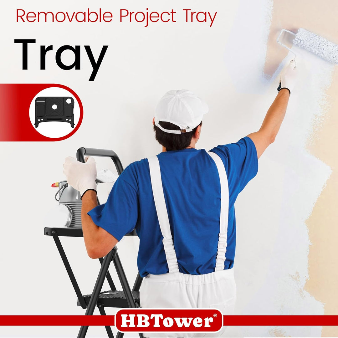 HBTower Trittleiter 4 Stufen klappbar, Leiter mit Breitem Anti-Rutsch-Pedal, Trittleiter mit Bequeme