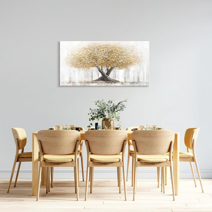 FajerminArt Grosses Leinwandbilder Bilder Mit Rahmen Abstrakt Beige Gelb Bäume bild auf leinwand Wan