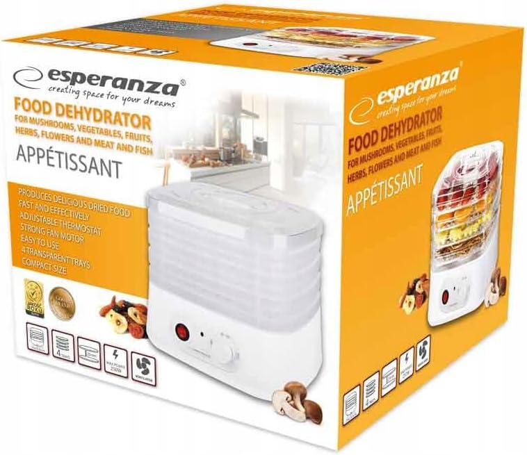 Esperanza EKD004 Food Dehydrator Transparent White 250 W, Weiss