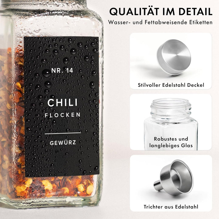 EDELHAUS® Gewürzgläser Set (24 Stück) mit 240 Aufklebern, Marker und Trichter - Hochwertige Glasbehä
