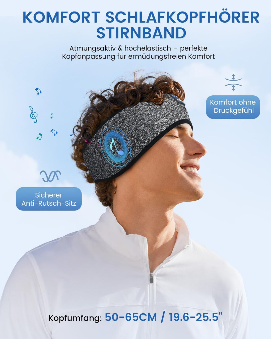 MUSICOZY Schlafkopfhörer Bluetooth 5.4, Bequem &amp; Ultraleicht Stirnband kopfhörer zum Schlafen mit Hi
