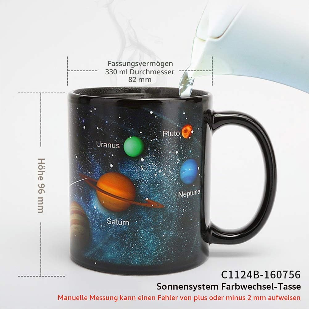 BESTonZON Farbwechsel Tasse 330ml Magischer Thermoeffekt Becher Sonnensystem Weltraum Sterne Galaxie