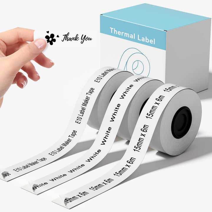 3 Rollen kompatibel mit SUPVAN E10 E11 Bluetooth Label Maker Tape, weiss, kontinuierlich 0.59in x 19