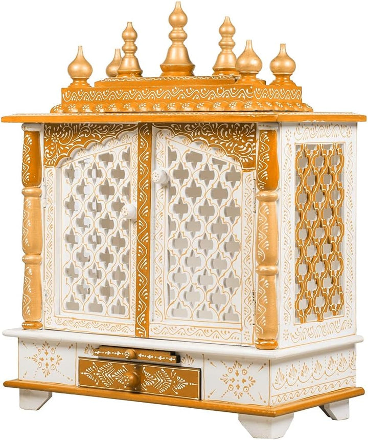 Kamdhenu art and craft Holztempel Home Temple Pooja Mandir Pooja Mandap Tempel (Weiss &amp; Orange) Orj,