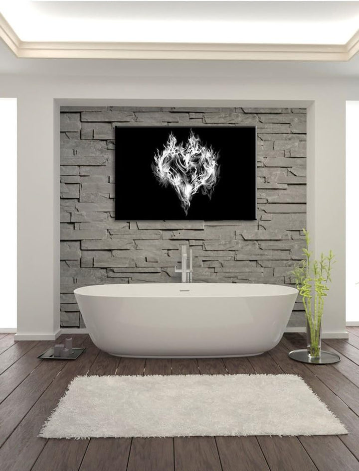 Pixxprint Dark Herz aus Feuer und Wasser / 100x70cm Leinwandbild bespannt auf Holzrahmen/Wandbild Ku