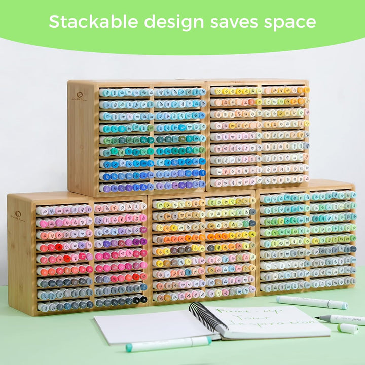 Ohuhu Bambus Stifte Organizer, Holz Desktop Aufbewahrung für 126 Markerstifte Stifte Bleistifte Kuns