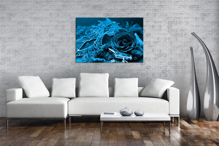 deyoli Handschellen Maske und eine Rose Format: 80x60 Effekt: Monocrome Blau als Leinwand, Motiv fer