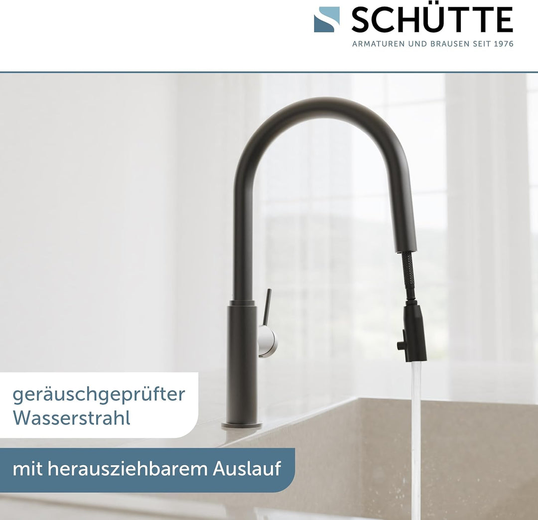 SCHÜTTE 79562 Blackpool Küchenarmatur mit ausziehbarer Geschirrbrause, 360 Grad Wasserhahn für die K