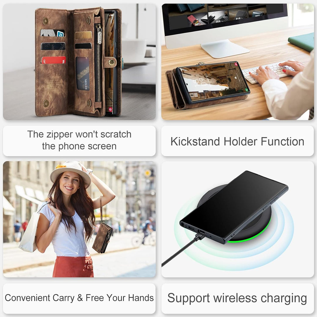 UFinetech Samsung S23 Ultra Hülle, Stossfest Kartenfach Magnetisch Abnehmbare Tasche Samsung Galaxy