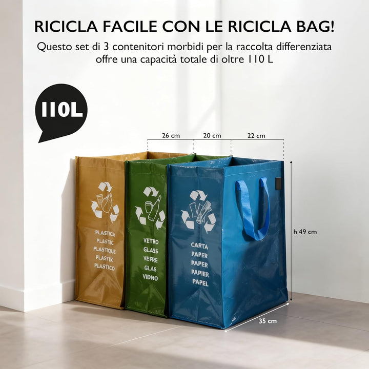 Perfetto 0468D Set mit 3 weichen Behältern für Papier, Glas, Kunststoff 1, 1