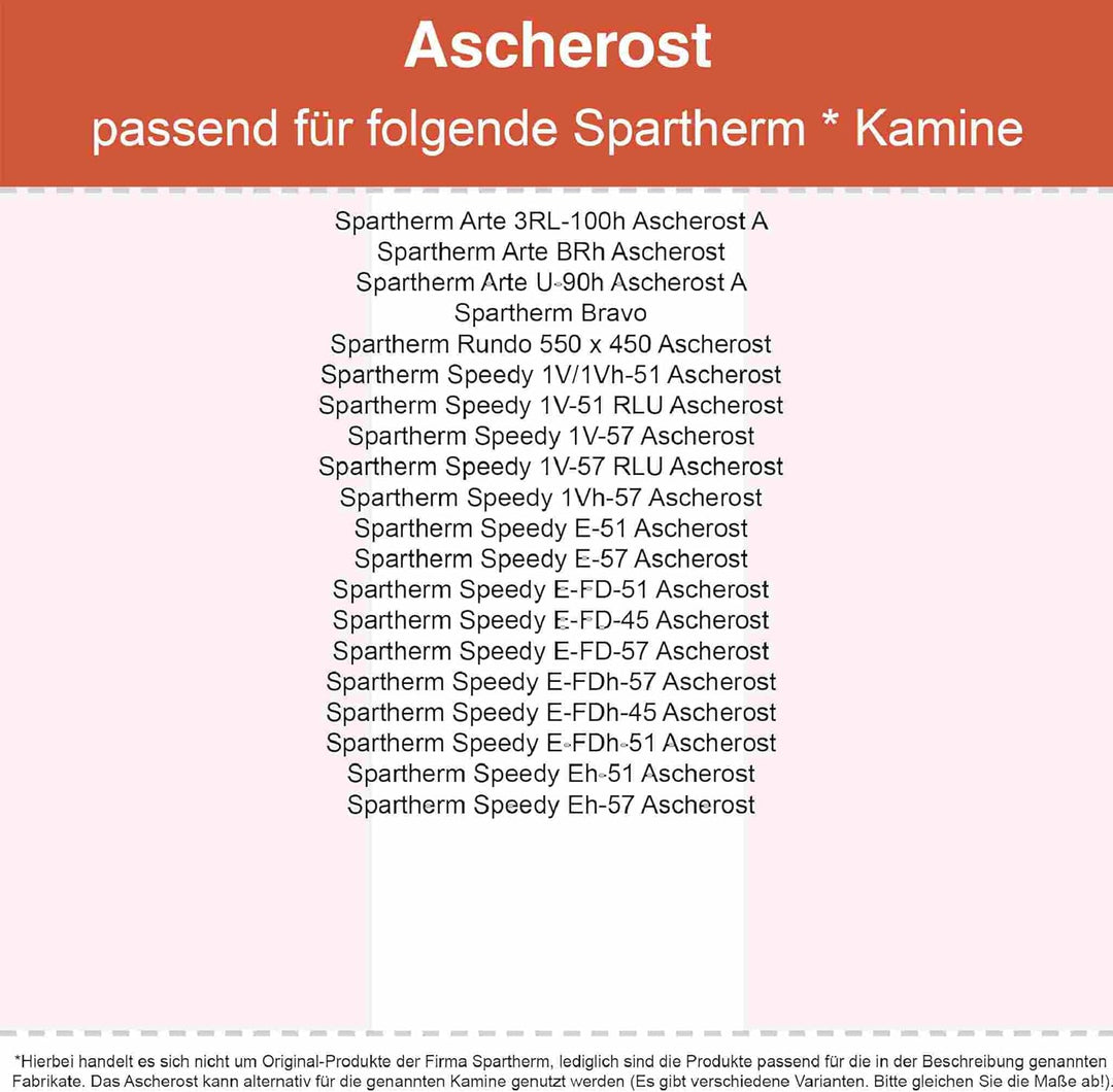 Kaminrost/Ascherost Eckig 220 x 220 x 10 mm passend für Spartherm ** Kaminöfen inkl. Modellübersicht