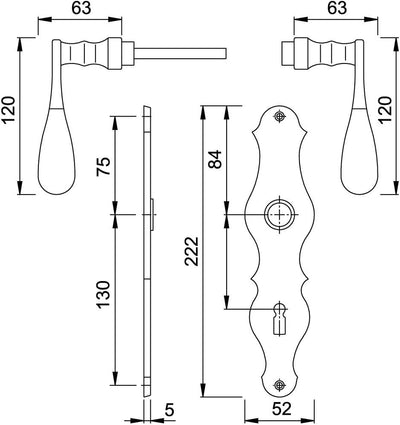 Hoppe Langschildgarnitur Weimar M112SLN/2007 MS F73 Bad SK/OL 78mm DIN L/R