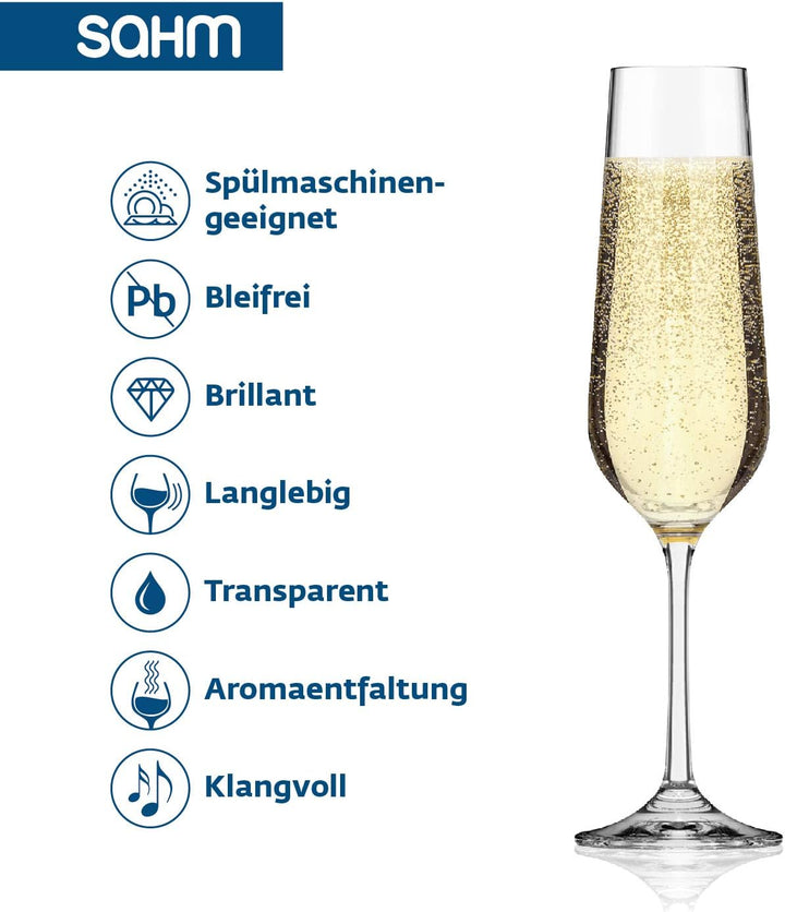 Sahm Sektgläser Set 6 teilig - 200ml Sektglas - Sektkelche Spülmaschinengeeignet - Ideal auch als Pr