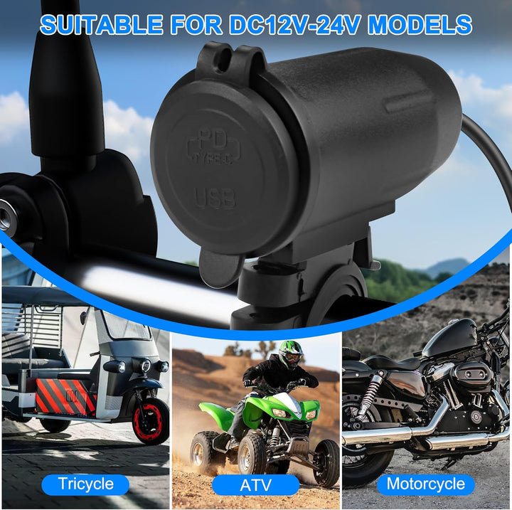 XMSJSIY Motorrad USB-Ladegerät USB-Typ C Schnellladebuchse QC 3.0 18W USB-30W Typ-C Schnellladeadapt