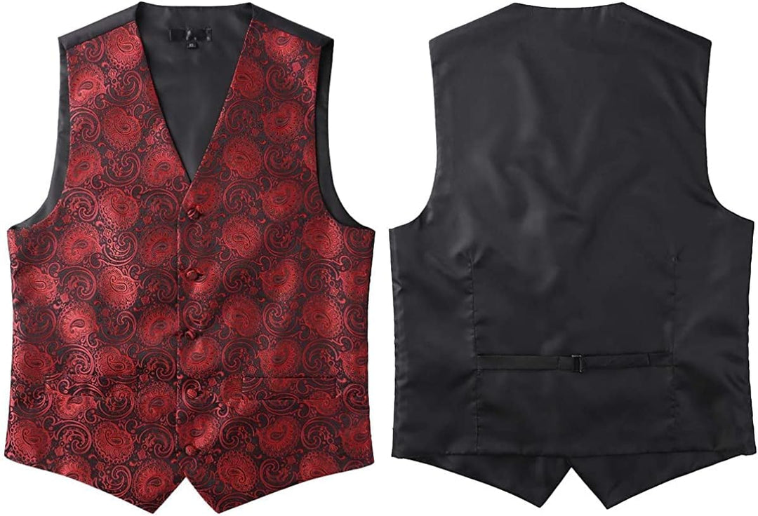 PARKLEES Klassische Herren-Weste, Paisleymuster, Krawatte, Einstecktuch, Set, Hochzeit, Abschlussbal