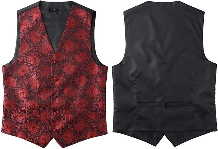 PARKLEES Klassische Herren-Weste, Paisleymuster, Krawatte, Einstecktuch, Set, Hochzeit, Abschlussbal