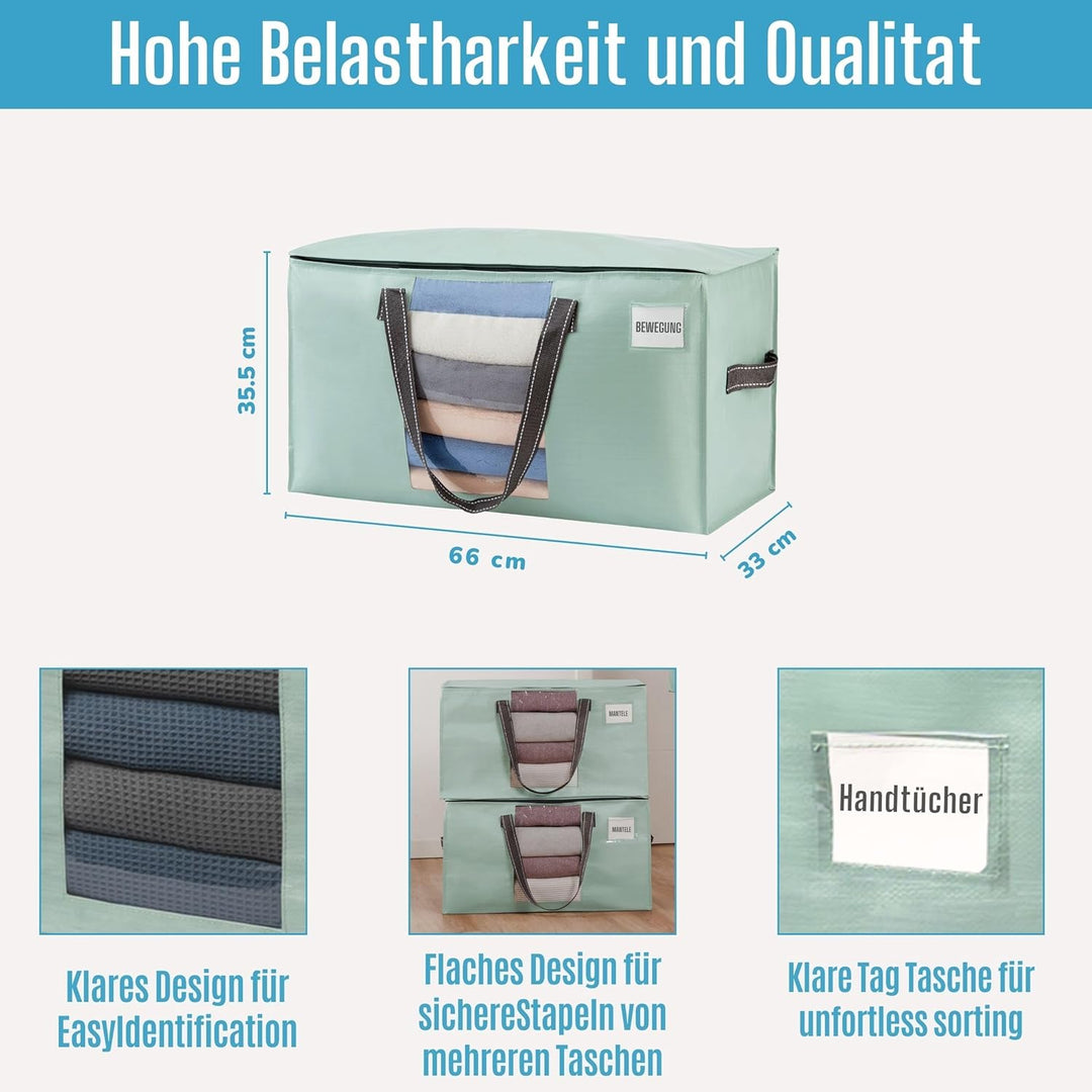 VENO 10er-Pack Umzugstaschen XXL(87 Liter) mit Sichtfenster, Faltbare Aufbewahrungstasche, Starke Gr