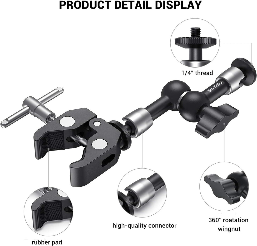 SMALLRIG 5 Zoll Magic Arm mit Super Clamp Large Crab Zangenclip für Monitor LED Licht - KBUM2730, 5