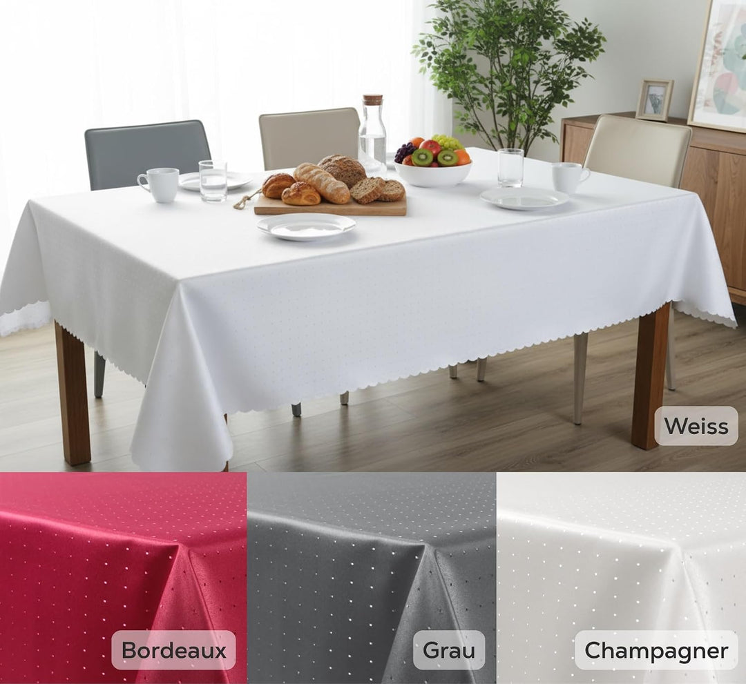 BEAUTEX Tischdecke Damast Punkte - Bügelfreies Tischtuch - Fleckabweisende, Pflegeleichte Tischwäsch