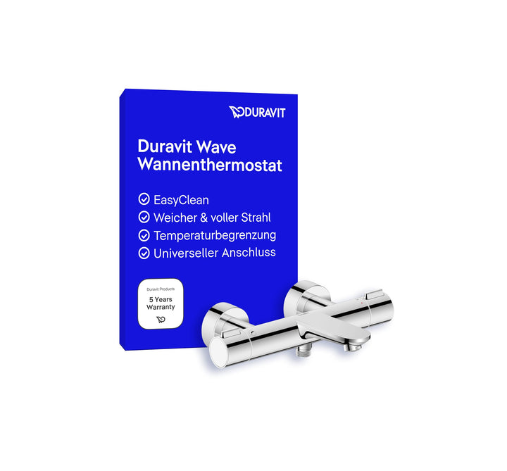 Duravit Wave Wannenarmatur Aufputz für 2 Verbraucher mit Umstellventil, Wannenthermostat mit Keramik