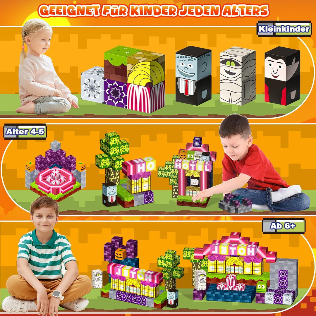 140 Stück Magnetische Bausteine für Kinder,Magnetspielzeug Baue Mine Magnet Welt DIY Set,Magnet Baus