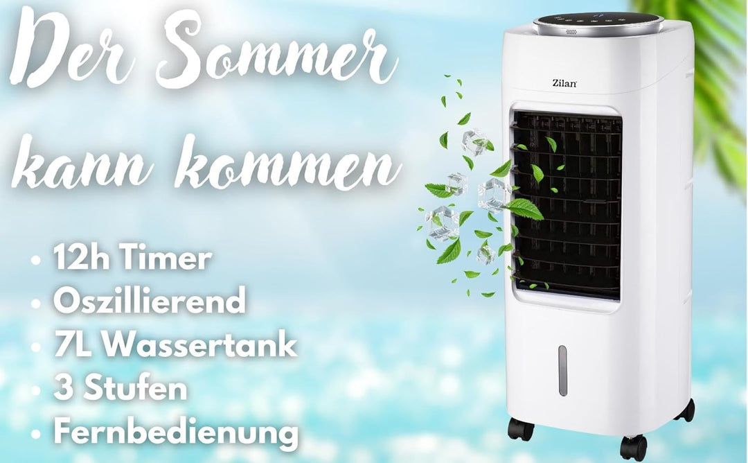 3in1 Standventilator mit Wasserkühlung sehr leise - Mobile Klimaanlage ohne Abluftschlauch -Verdunst