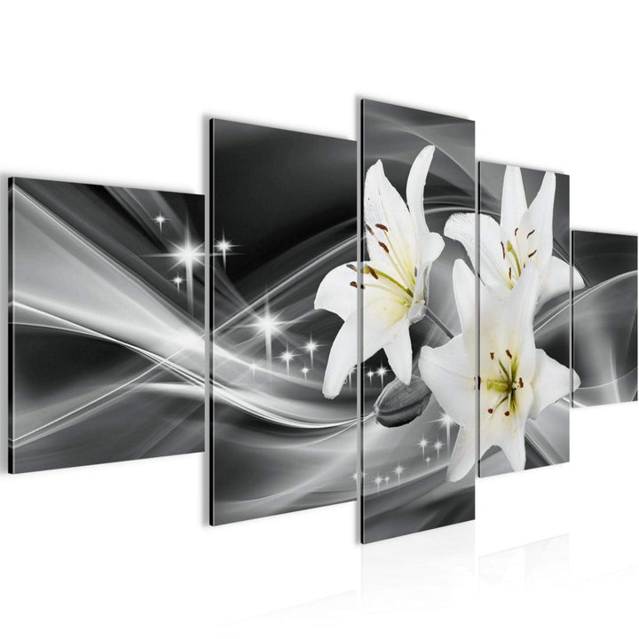 Runa Art Wandbilder Blumen Lilien 5 Teilig Bild auf Vlies Leinwand Deko Wohnzimmer Abstrakt Grau 200