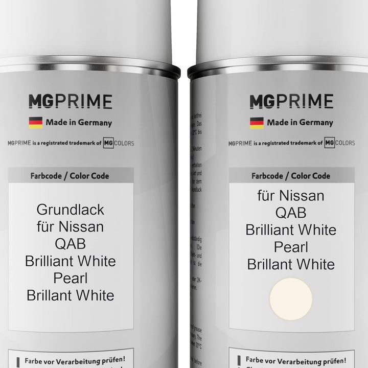 MG PRIME Autolack Sprühdosen Set für Nissan QAB Brilliant White Pearl/Brillant White Grundlack Basis