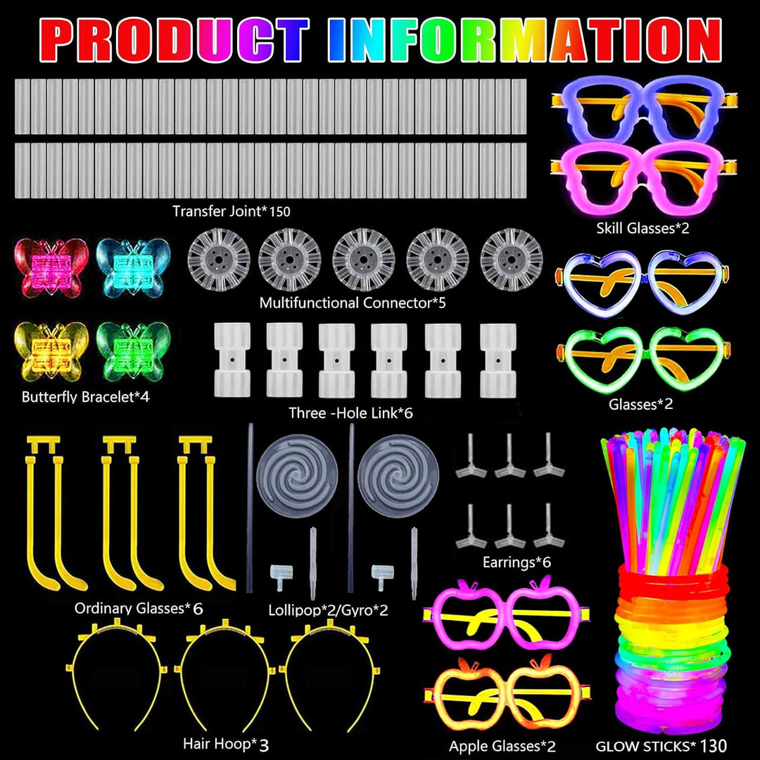 AQXONG 317 PCS Knicklichter Party Set, Fluoreszenz Leuchtendes Armband, Glow Sticks mit Verbinder, N