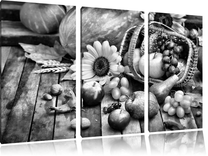 Pixxprint Herbstlicher Obstkorb als Leinwandbild/Grösse: 3 Teilig (120x80) cm/Wandbild/Kunstdruck/fe