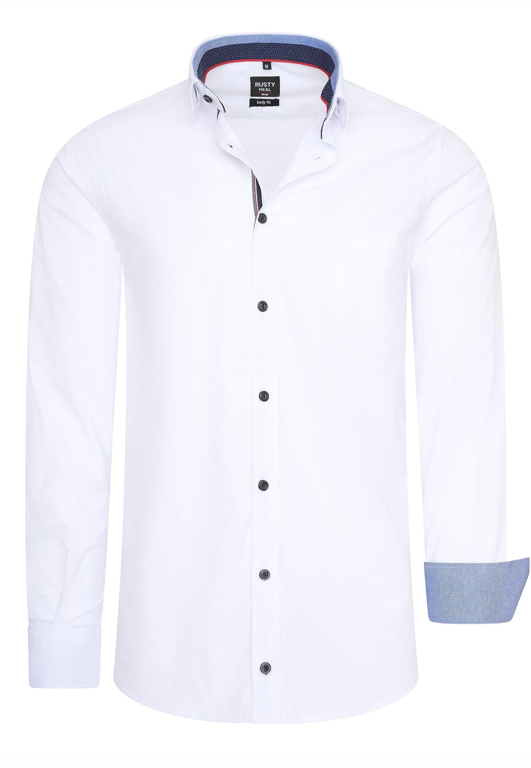 Rusty Neal Freizeit-Hemd Herren Langarm Stretch Hemd im Kontrast Desgin Slim Fit S - 3XL 022 L Weiss