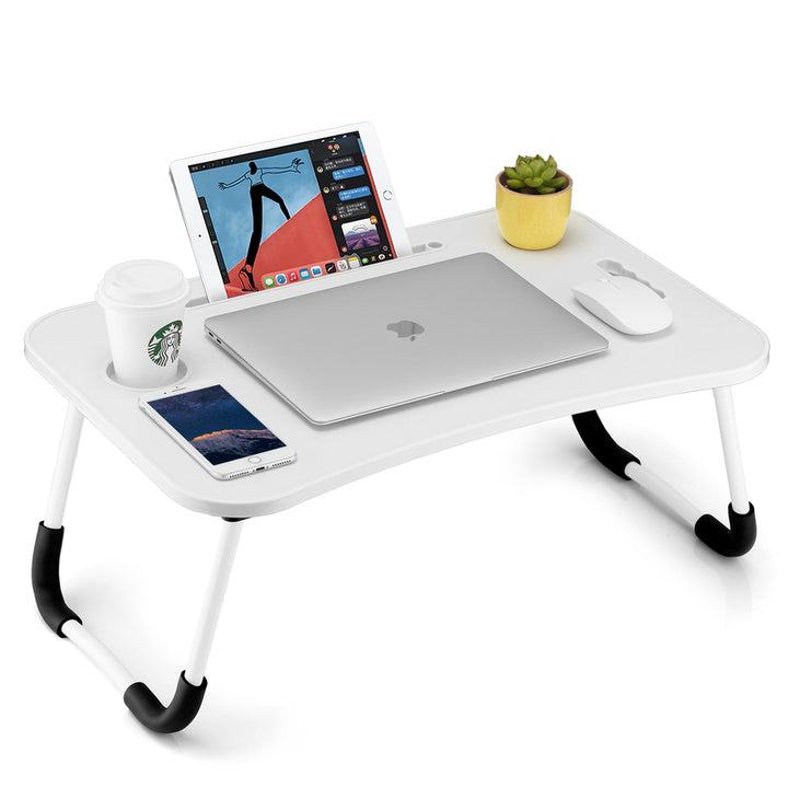 Faltbarer Laptoptisch, tragbarer Schossschreibtisch, Betttisch, Laptopständer mit Getränkehalter & T