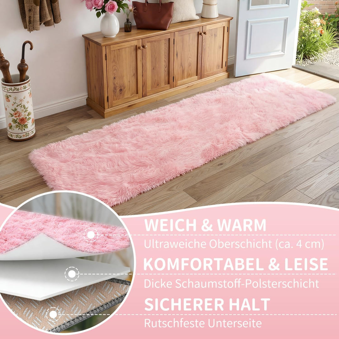 VOFUSHON Wohnzimmer Hochflor Teppich,Shaggy Flur Läufer Teppich Modern Flauschiger Weich Teppich Gro