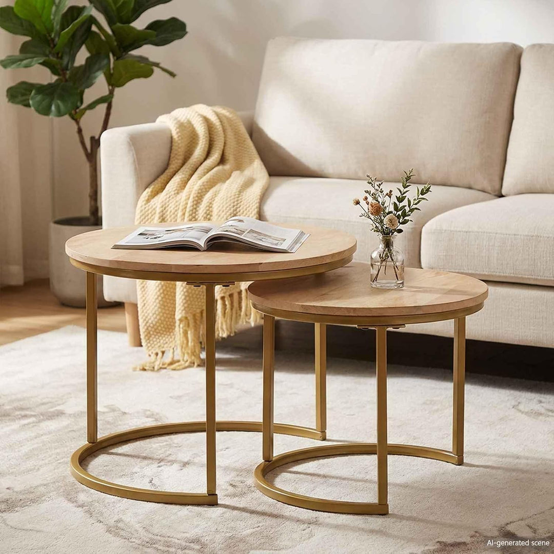 vidaXL Nesting-Couchtische 2 pcs Weiss Massivholz Mango und Stahl, Wohnzimmer, runde, Moderne Coucht