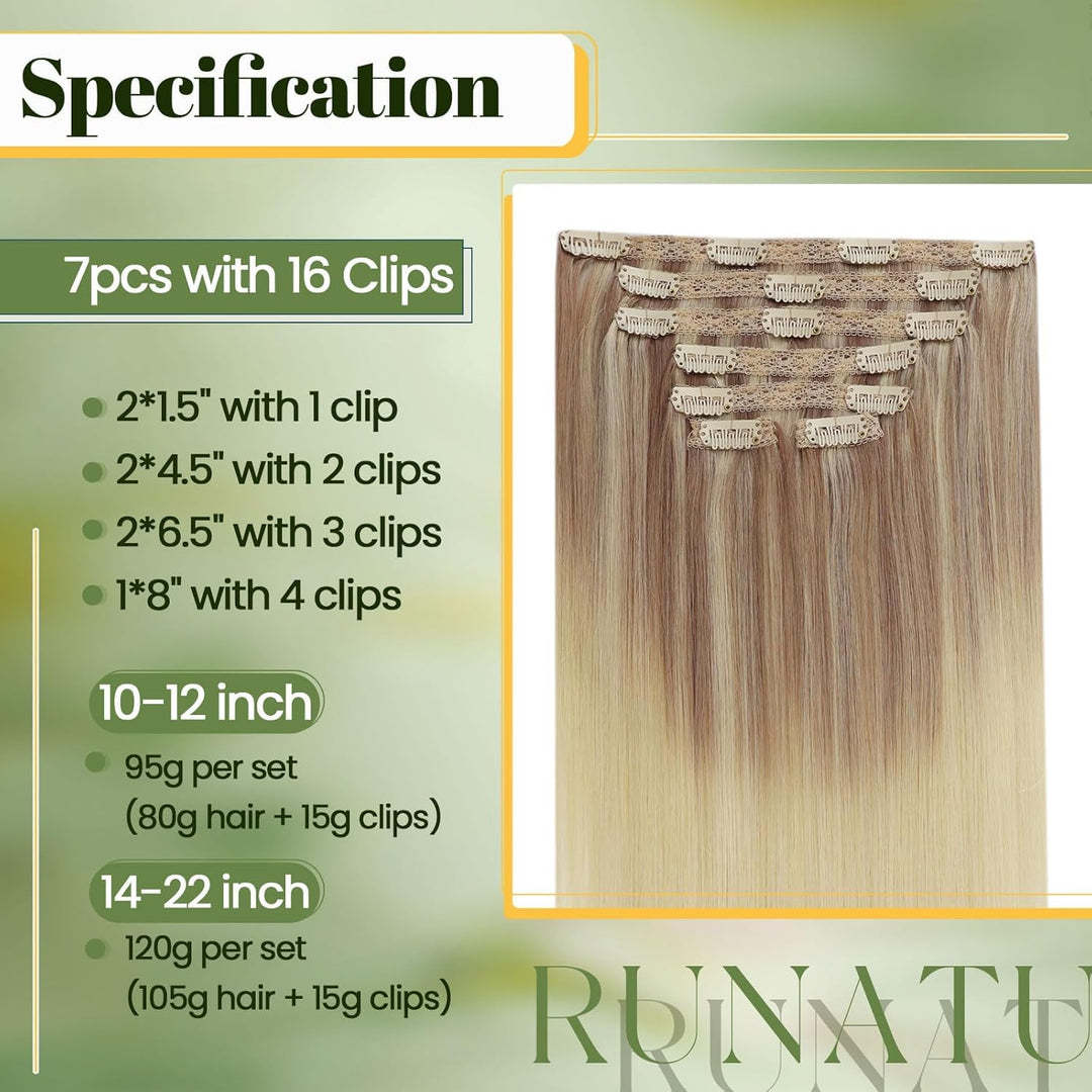 RUNATURE Blond Clip in Extensions Echthaar 45cm 7Pcs Balayage Clip Extensions Echthaar Ombre Blond H