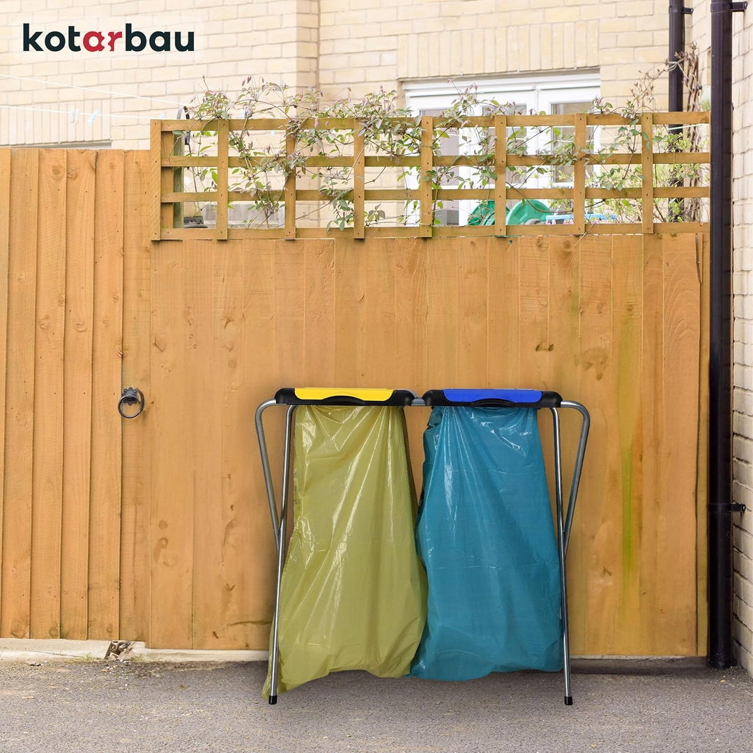 KOTARBAU® Müllsackständer Doppelt Müllbehälter 33 x 77 x 85 cm Blau Gelber Sack Ständer Metall Plast