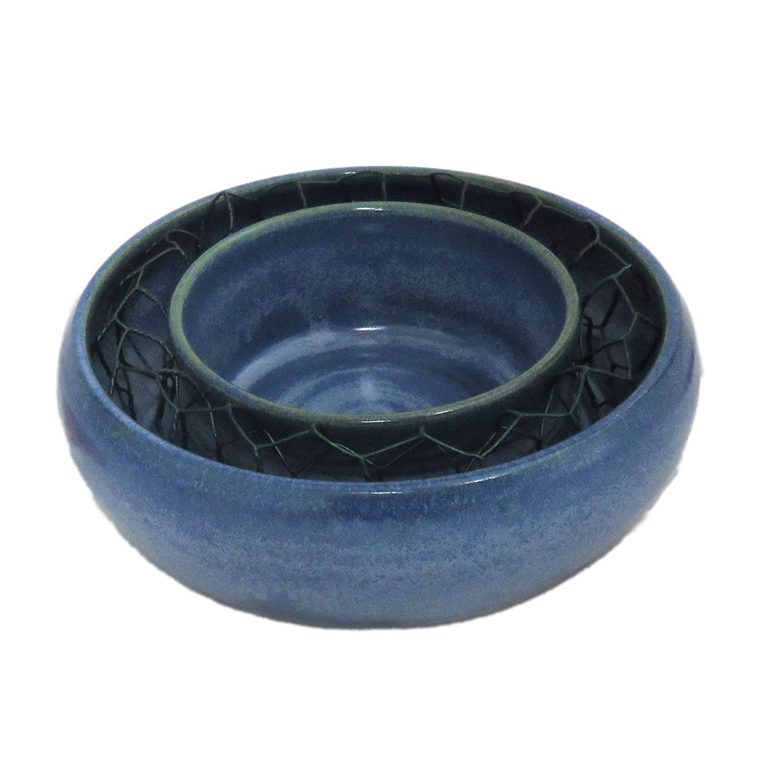 Blumenring blau, handgetöpfert, 13 cm Durchmesser, Steinzeug