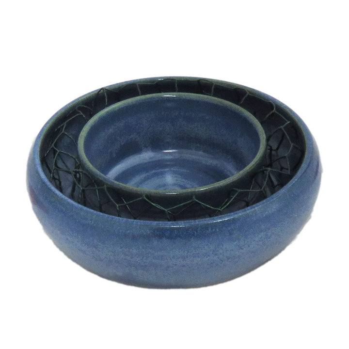 Blumenring blau, handgetöpfert, 13 cm Durchmesser, Steinzeug